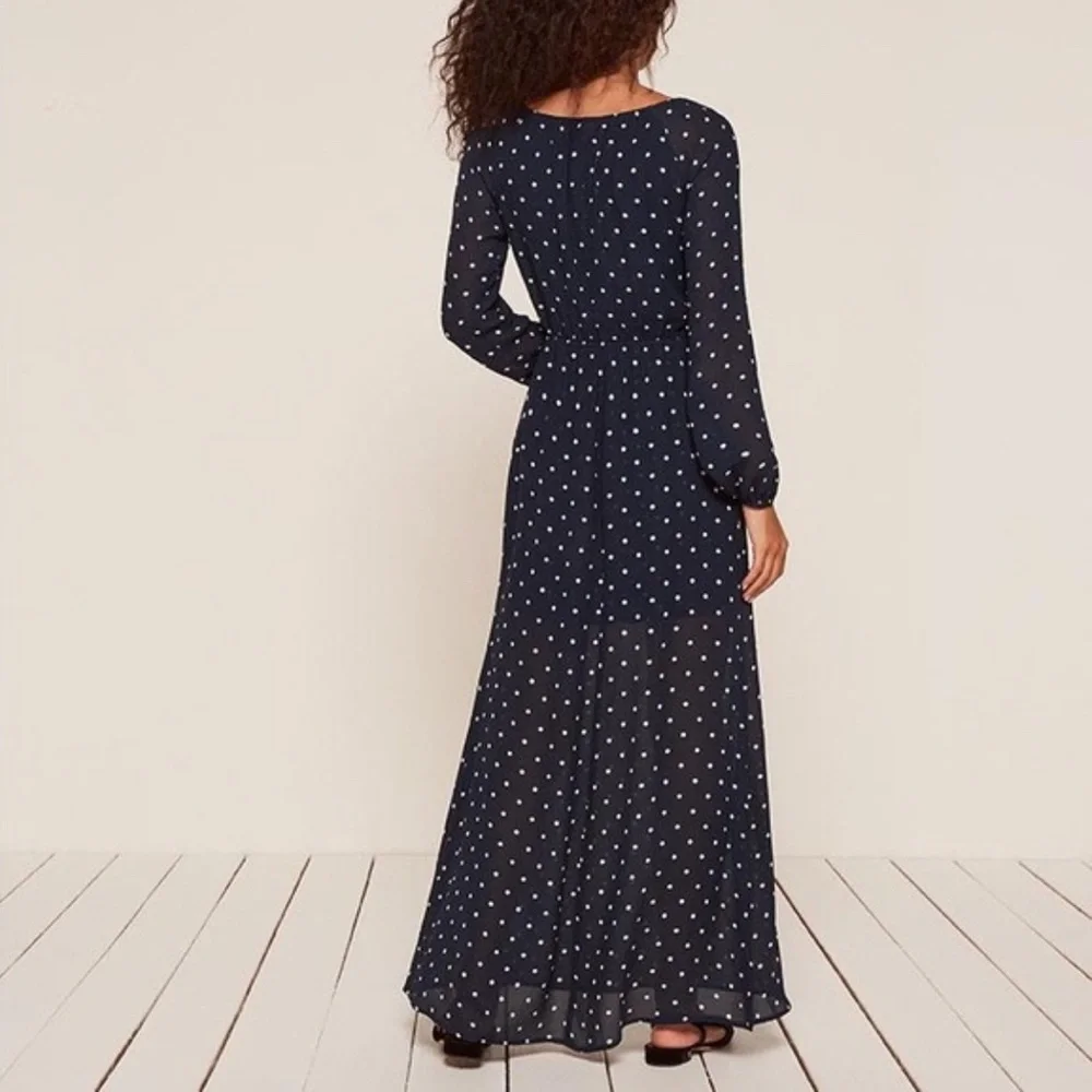 REFORMATION Augusta Dress Punto Polka Dot Navy XS - Picture 3 of 13